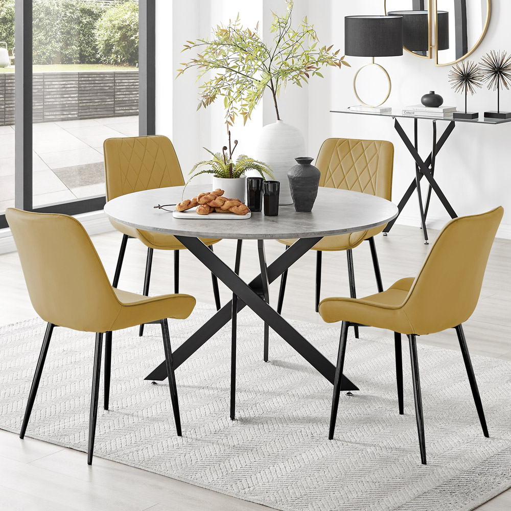 Furniturebox Arona Cesano 4 Seater Round Dining Set Grey and Mustard Image 1