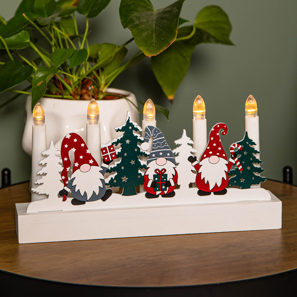 Samuel Alexander Light Up White Wooden Christmas Candle Bridge with Gonk Scene Image 1