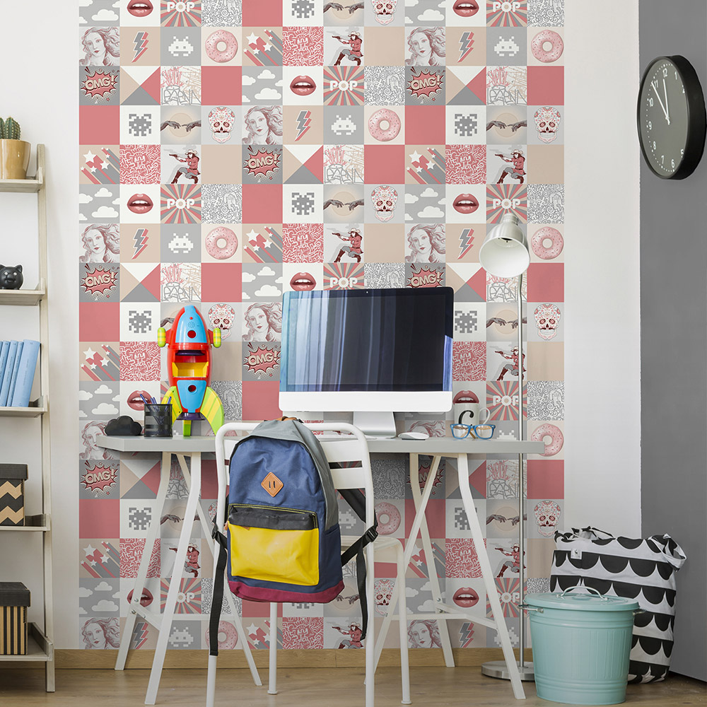 Muriva OMG Grey and Taupe Wallpaper Image 2