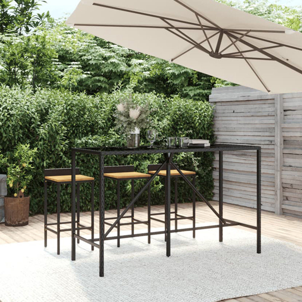 vidaXL Black Polyrattan Glass Top Bar Table 110 x 70 x 180cm Image 1