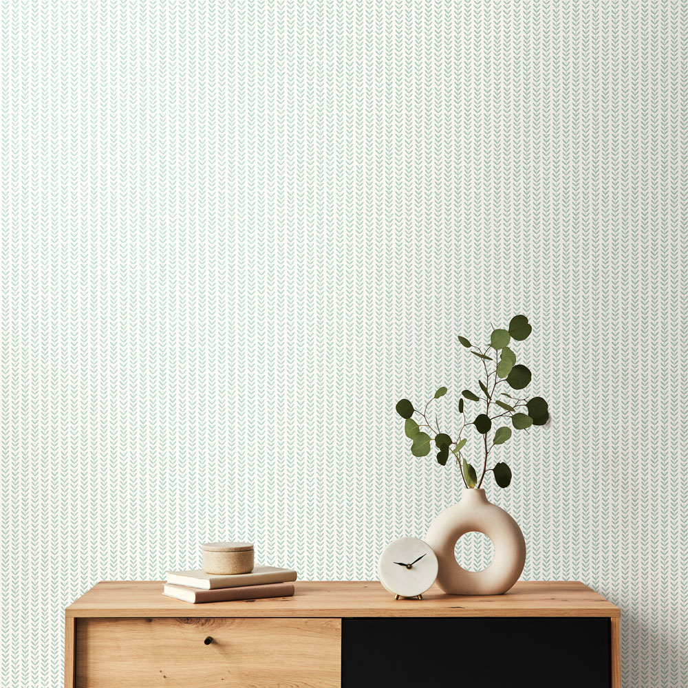 Hoopla Walls Elegance Ditsy Leaf Stripe Duck Egg Wallpaper Image 2