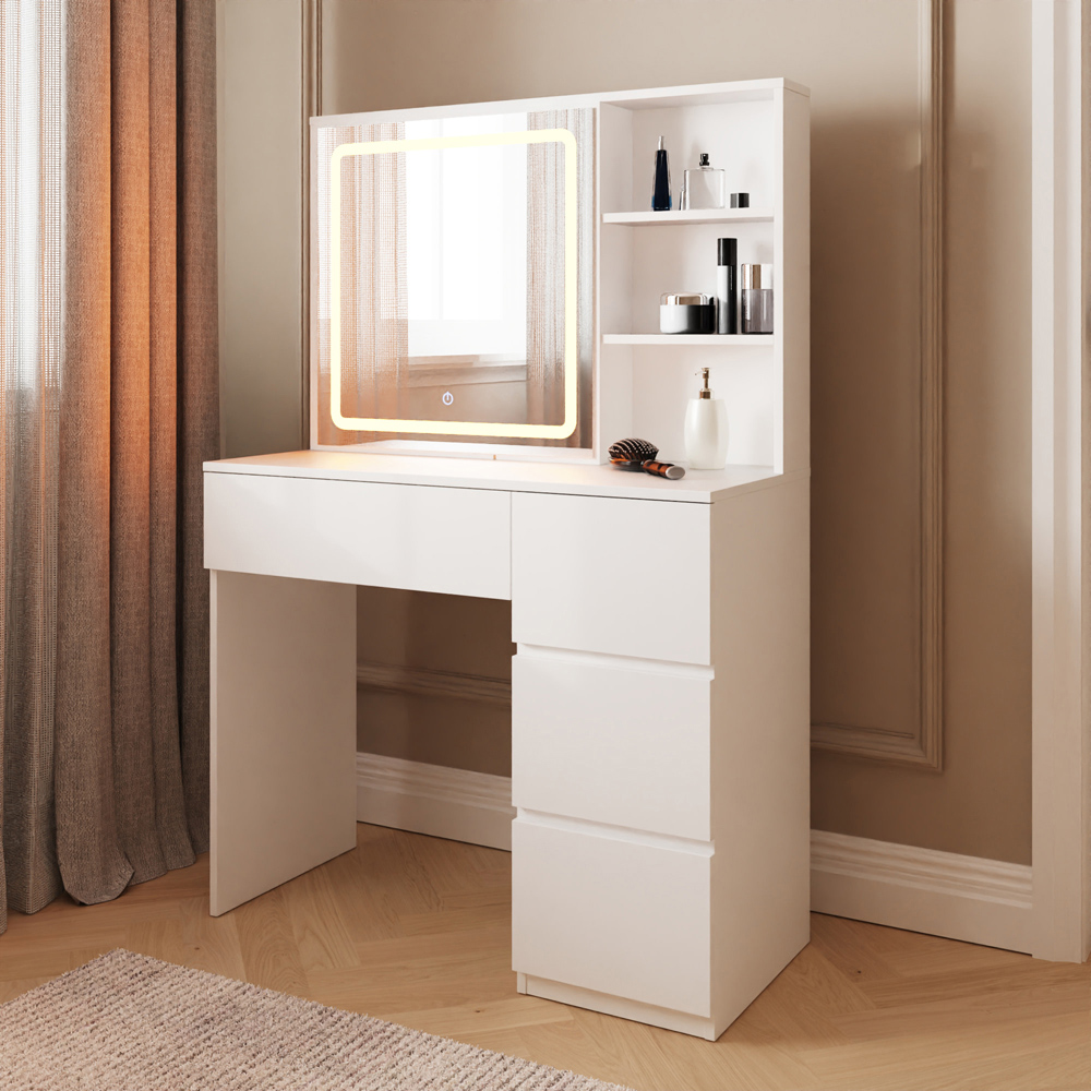 GFW Maeve 4 Drawer 3 Shelf White Dressing Table with Sliding LED Mirror Image 6