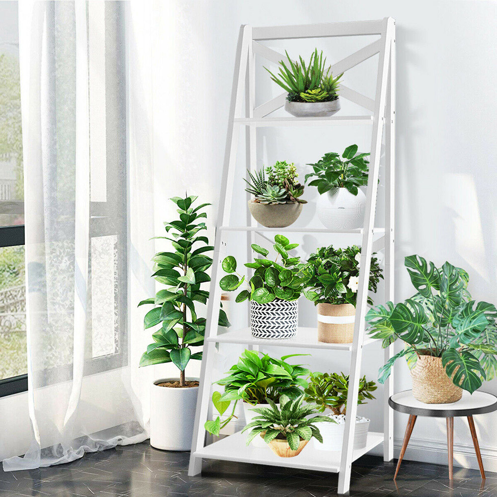 Costway 4 Shelf White Wooden Ladder Bookcase Image 8