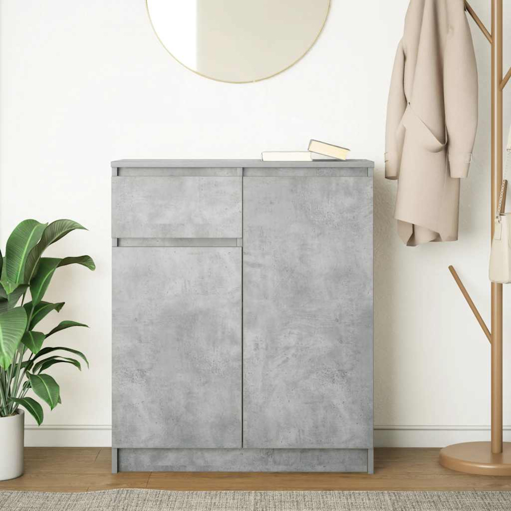 vidaXL 2 Door Single Drawer Concrete Grey Wooden Sideboard Image 9