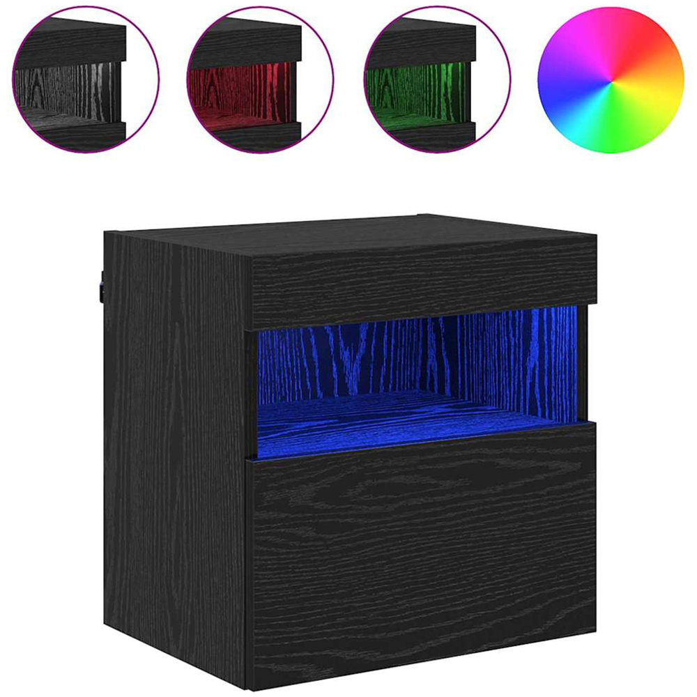 vidaXL Single Door Single Shelf Black Oak TV Cabinet with LED Lights Image 4