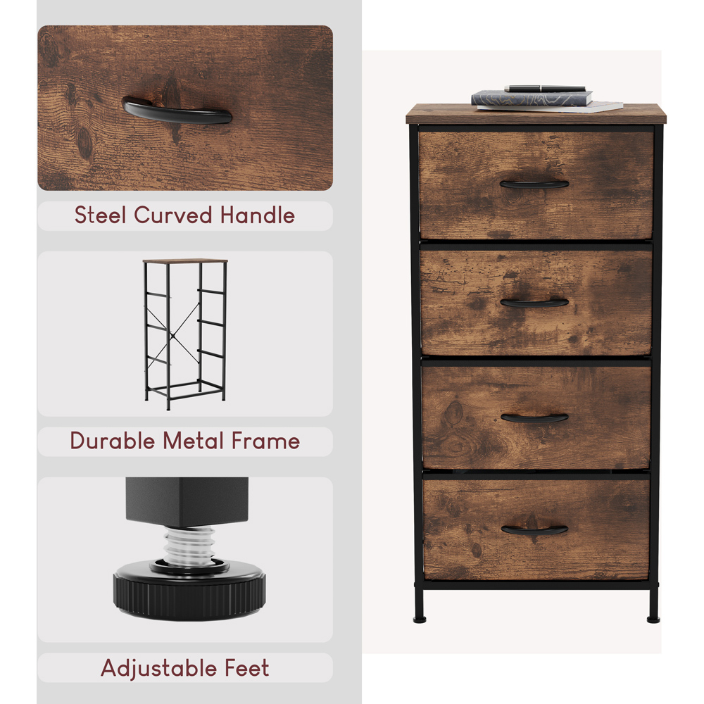VIDA DESIGNS Chorley 4 Drawer Rustic Brown Fabric Chest of Drawer Image 5