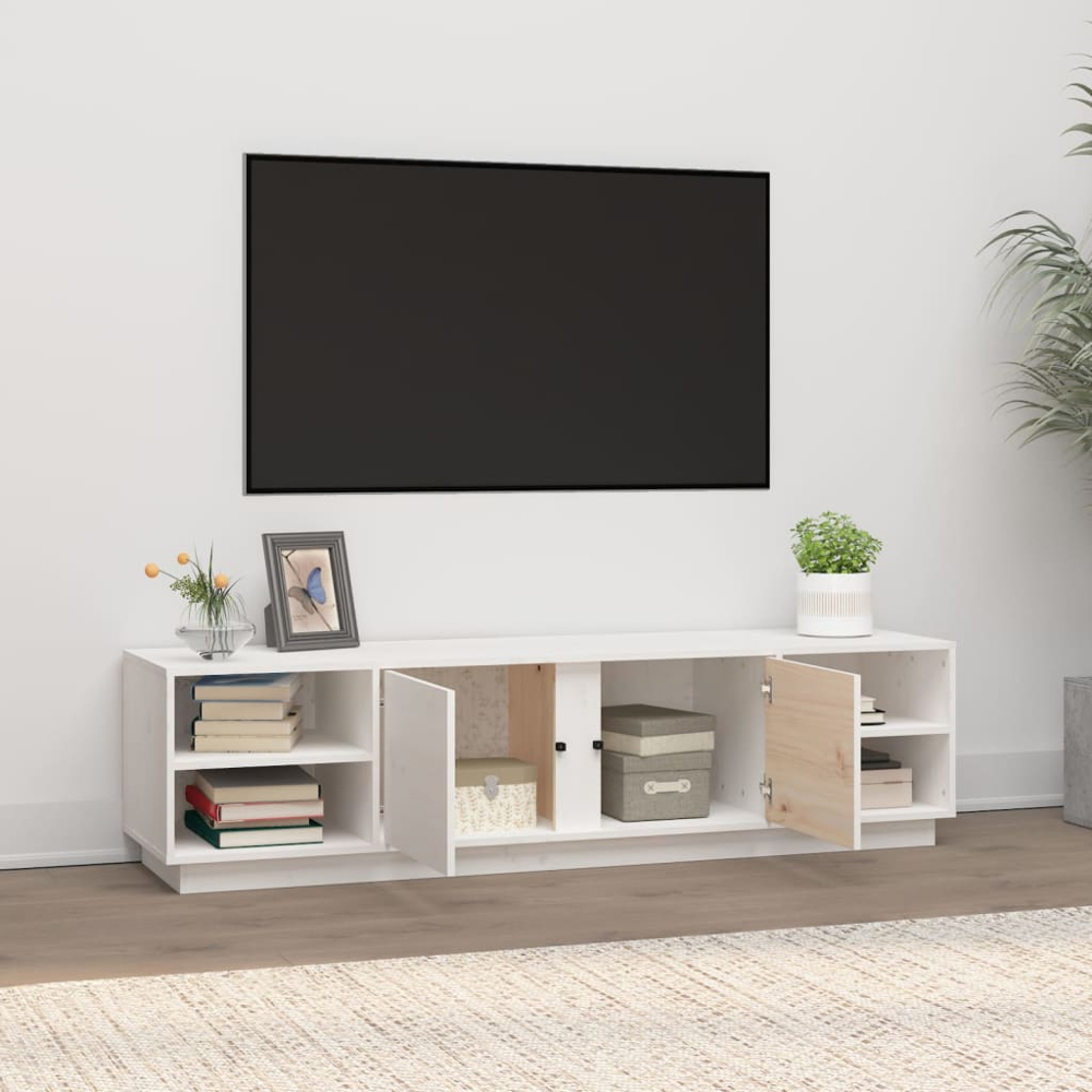 vidaXL 2 Door 4 Shelf White Solid Pine Wood TV Cabinet Image 3