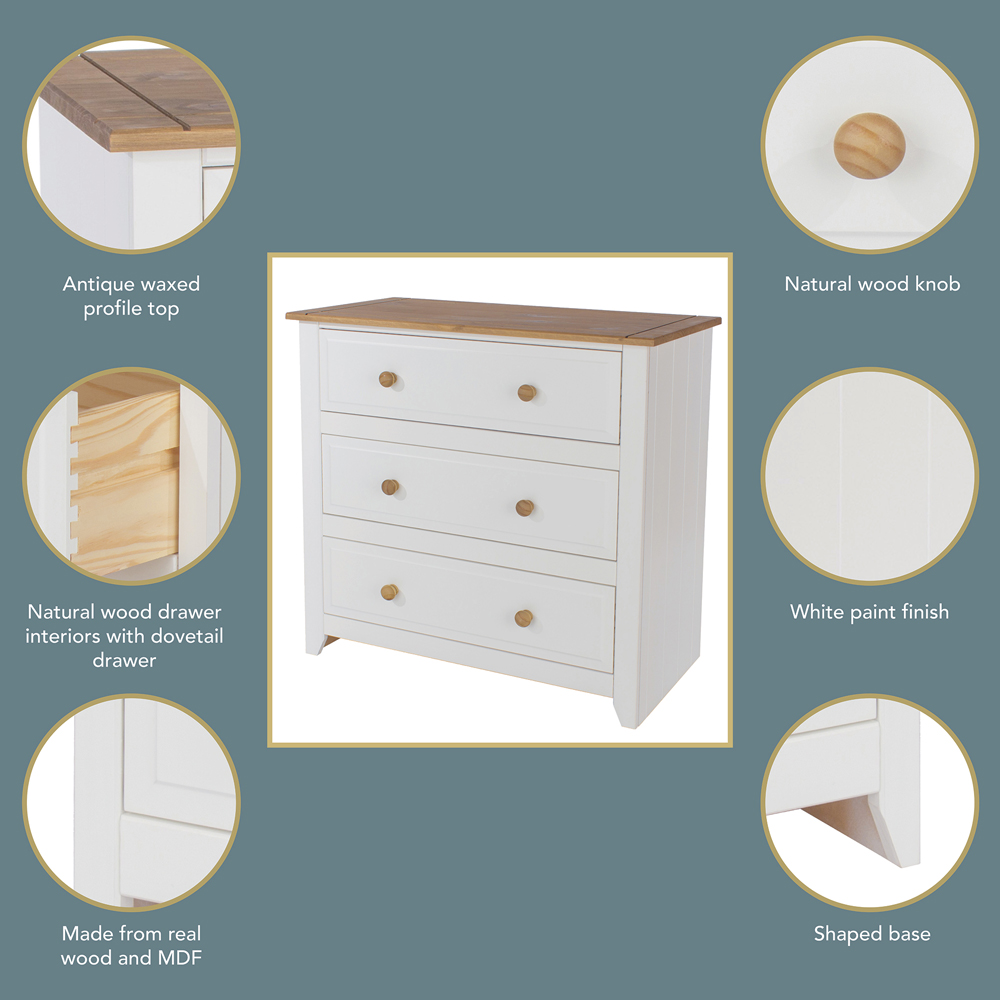 Core Products Capri 3 Drawer White Chest of Drawers Image 8