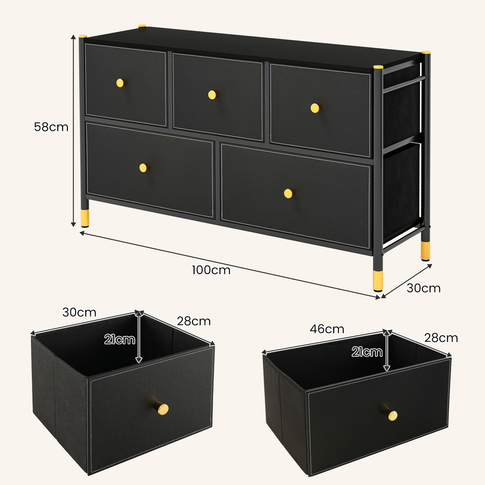 Costway 5 Drawers Fabric Black Chest of Drawers Image 9
