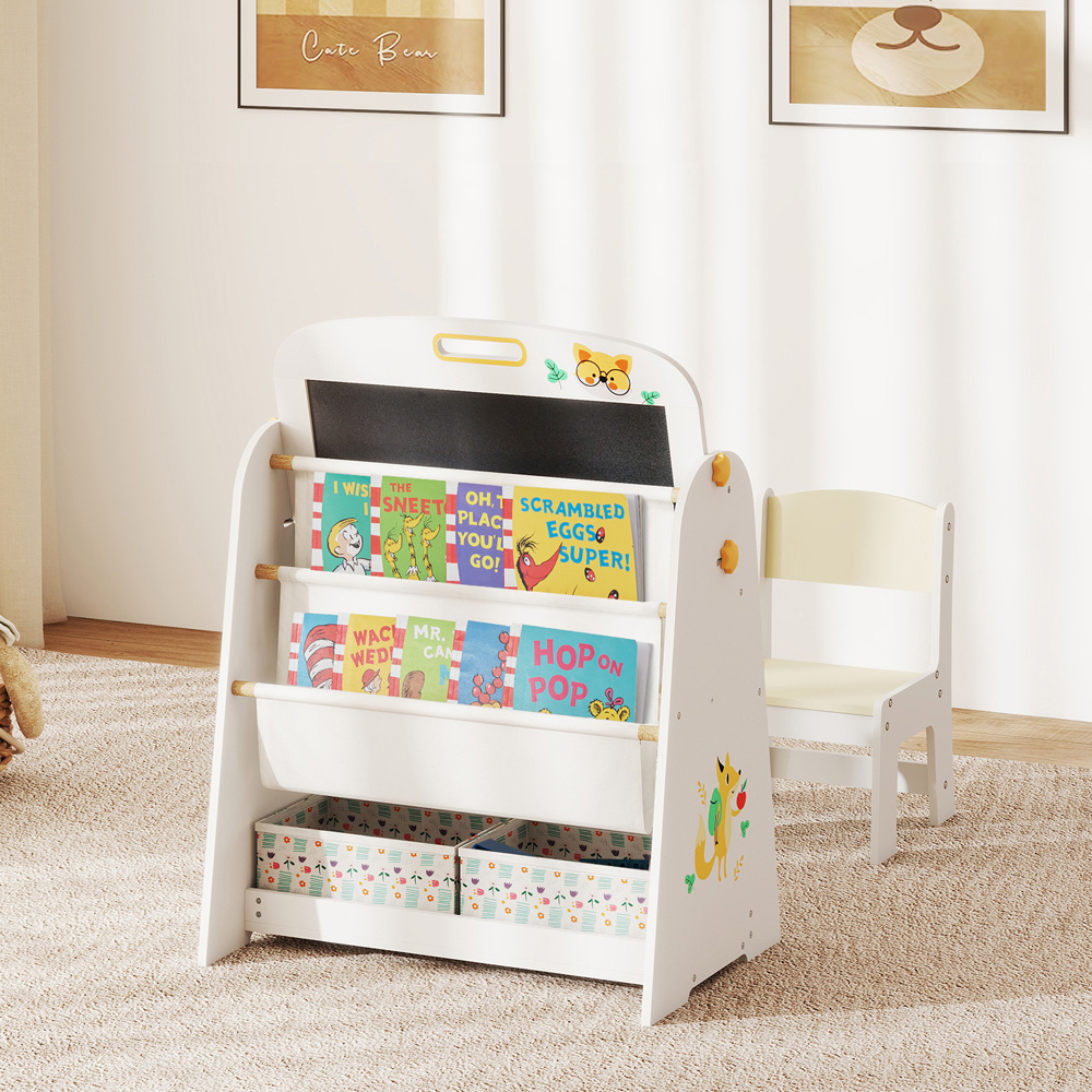 Costway Natural Kids 4-in-1 Art Easel and Bookshelf with Magnetic Whiteboard and Blackboard Image 3