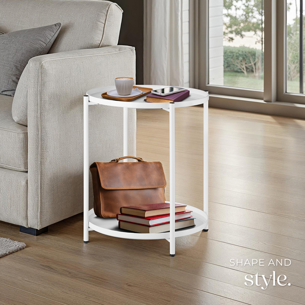 tectake Oxford 2 Shelf White Round Bedside Table Image 7