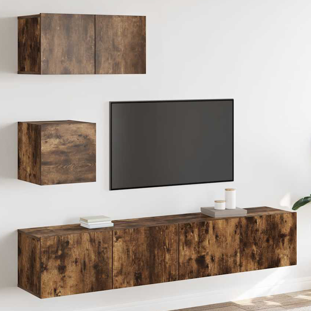 vidaXL 7 Door Smoked Oak Wall Mounted TV Cabinet 4 Piece Image 1
