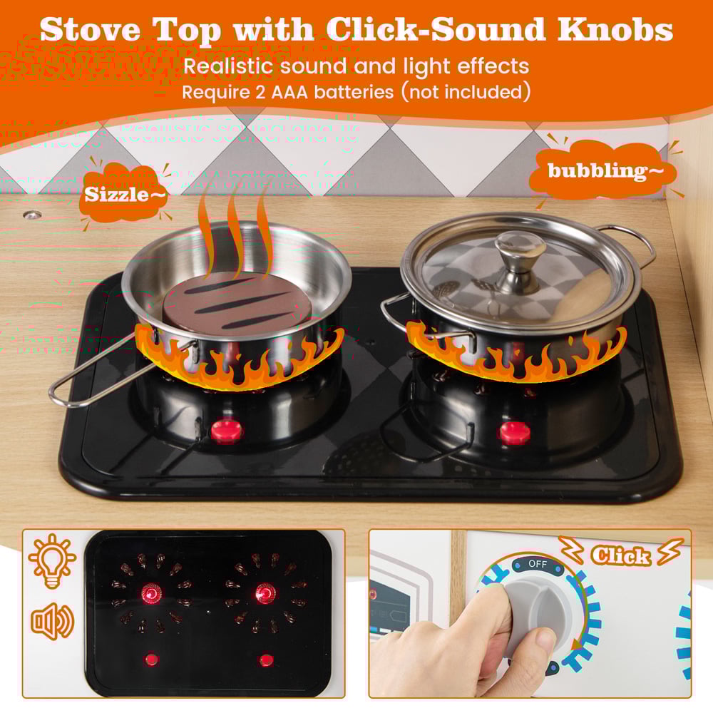 Costway Kids Natural Kitchen Play Set with Ice Maker and Cooking Stove Image 6