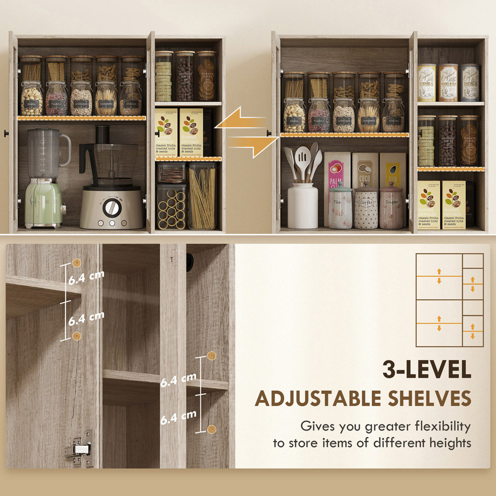 Portland 4 Door 2 Shelf Light Grey Freestanding Tall Kitchen Pantry Cupboard Image 5