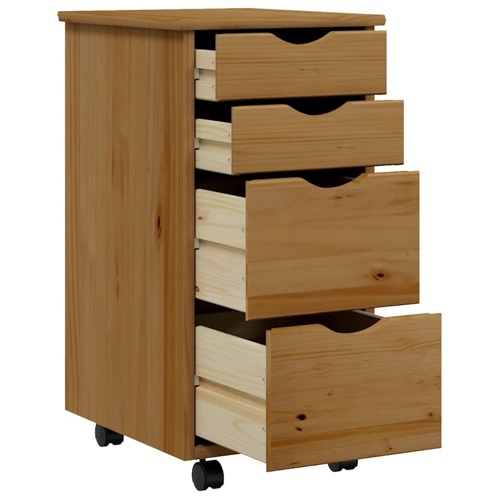 vidaXL Moss 4 Drawer Honey Brown Solid Pine Mobile Chest of Drawers Image 4