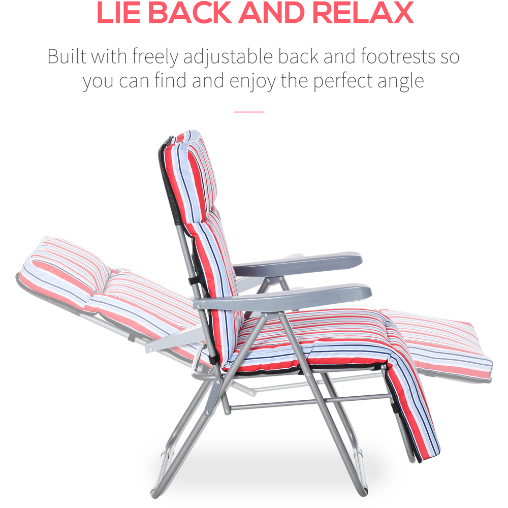 Outsunny Set of 2 Red and White Adjustable Sun Lounger Image 4
