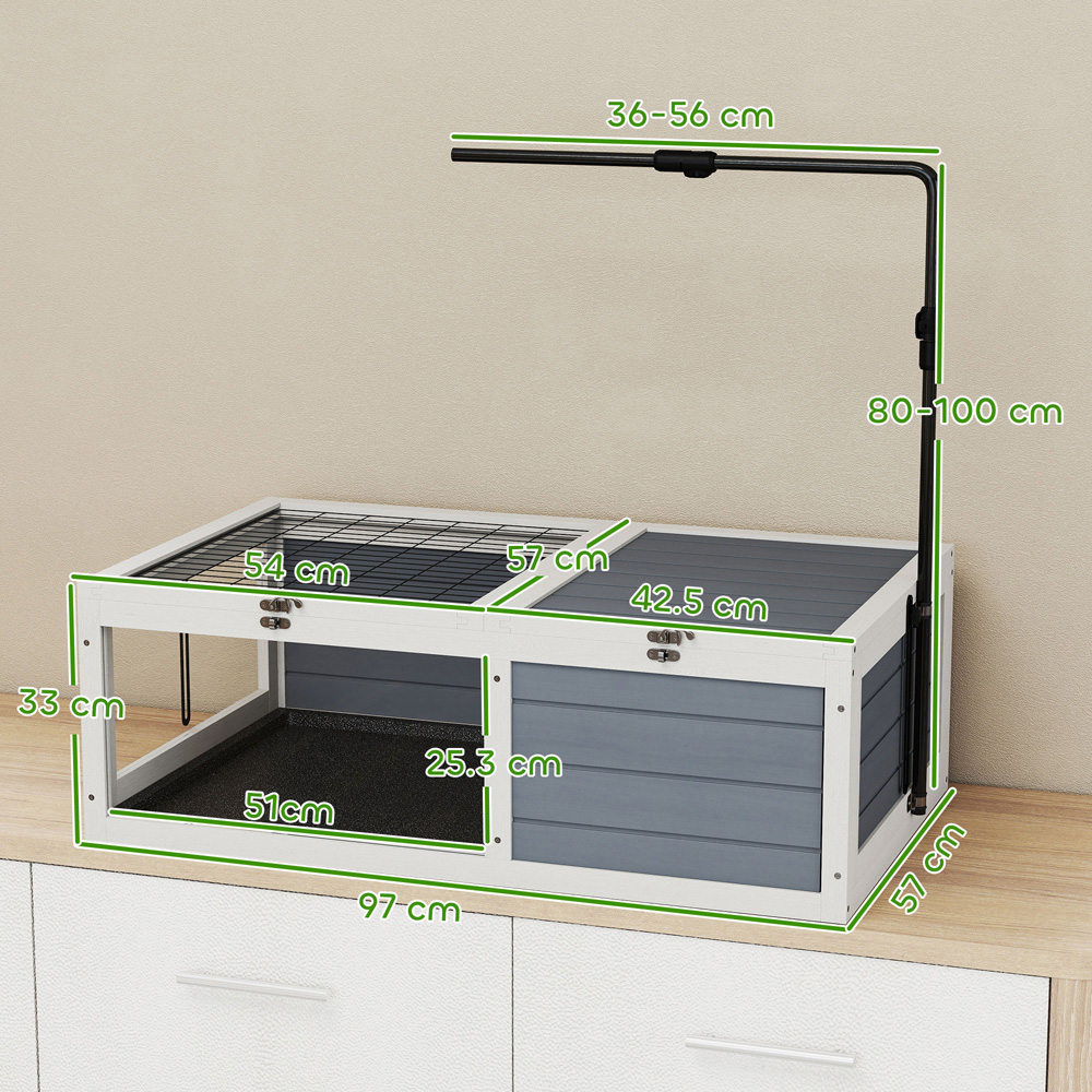 PawHut Grey Wooden Tortoise House with Lamp Holder Image 9