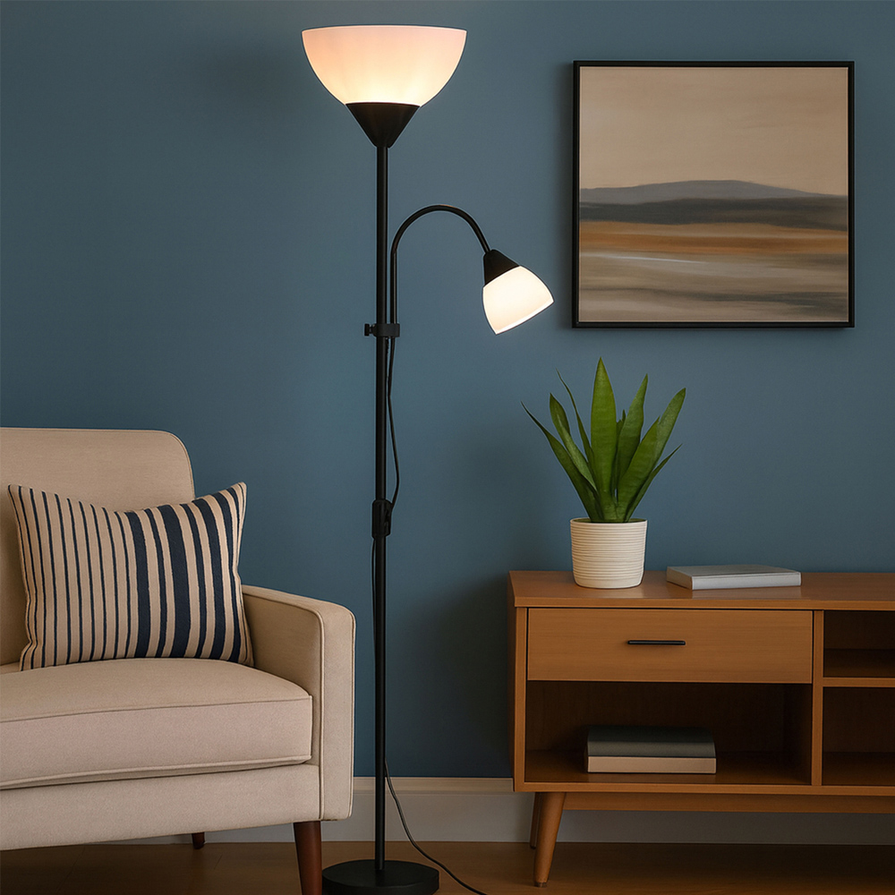 Lighting Collection Hale 2 Way Frosted Shade Black Mother Child Floor Lamp Image 2
