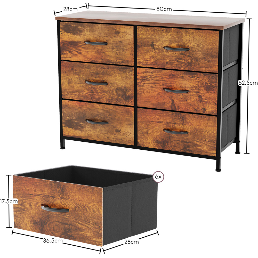Vida Designs Chorley 6 Drawer Rustic Brown Fabric Chest of Drawer Image 7