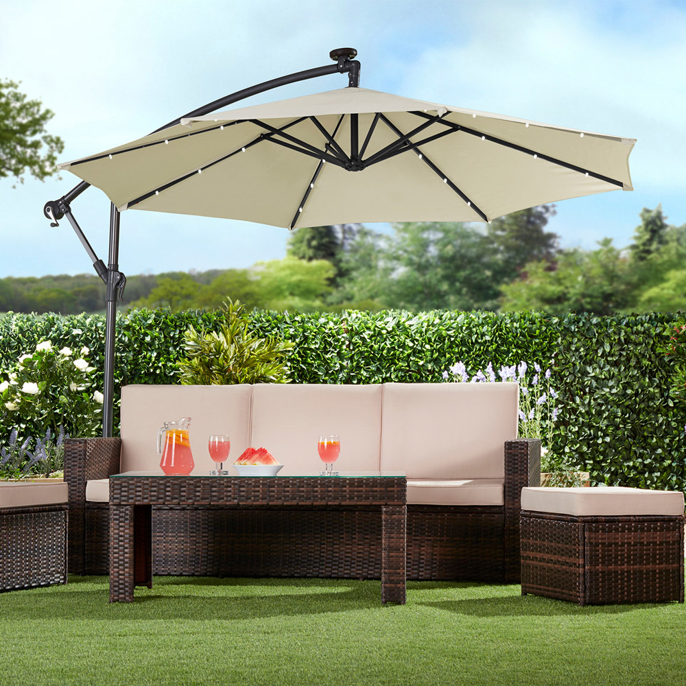 Garden Gear Cream Solar LED Cantilever Parasol with Cover Image 4