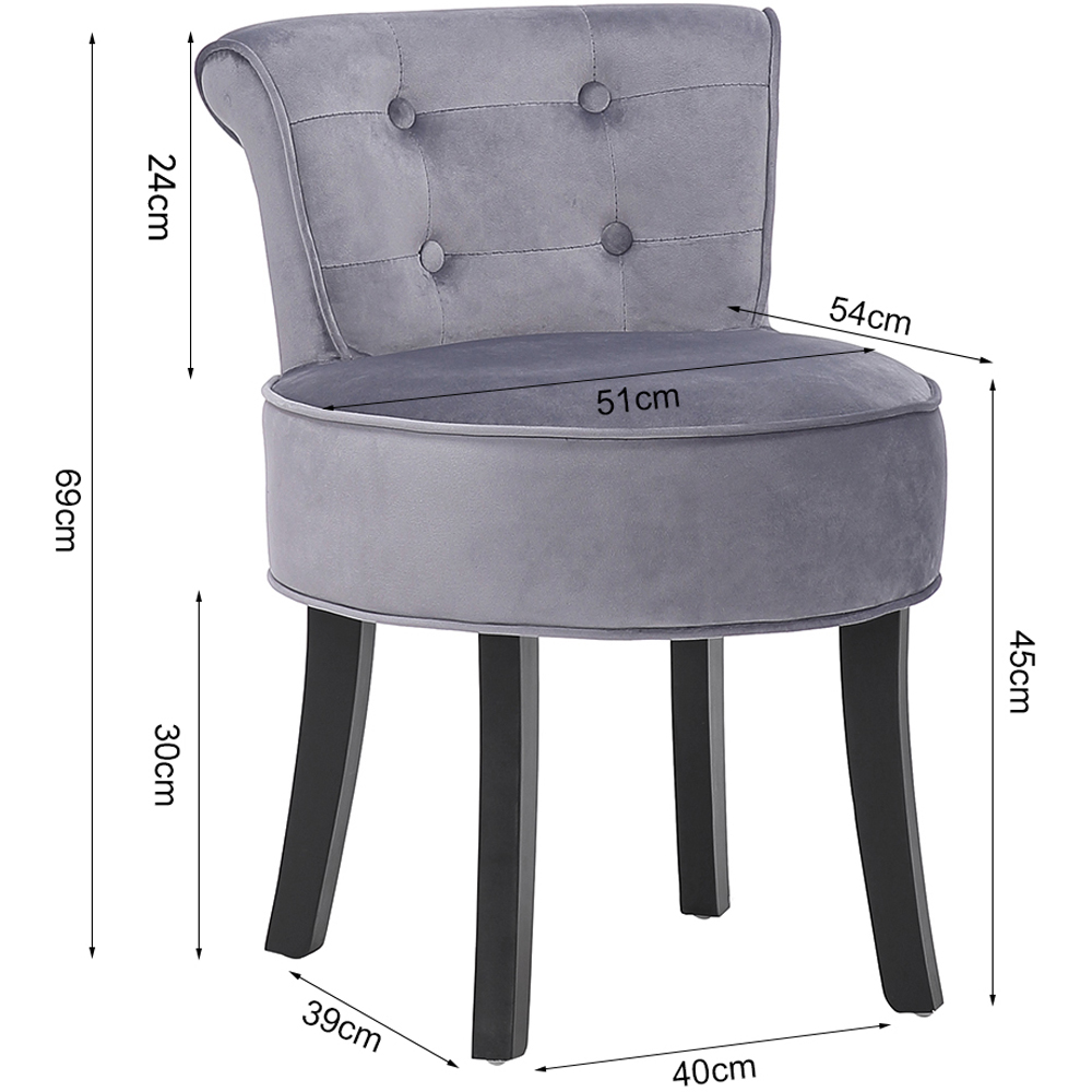 Living and Home Grey Velvet Vanity Stool Image 9