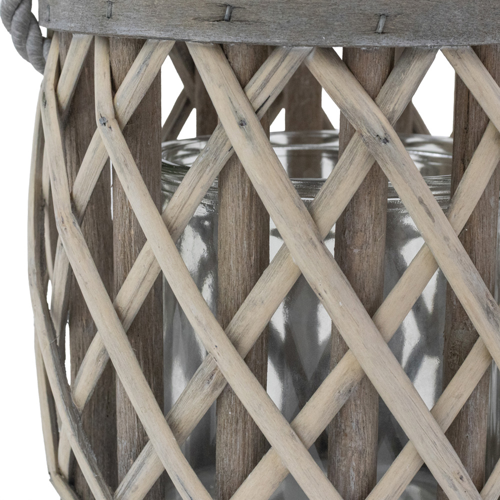JVL Luna Grey Wash Natural Willow Wood Lantern with Braided Rope Handle 2 Pack Image 5