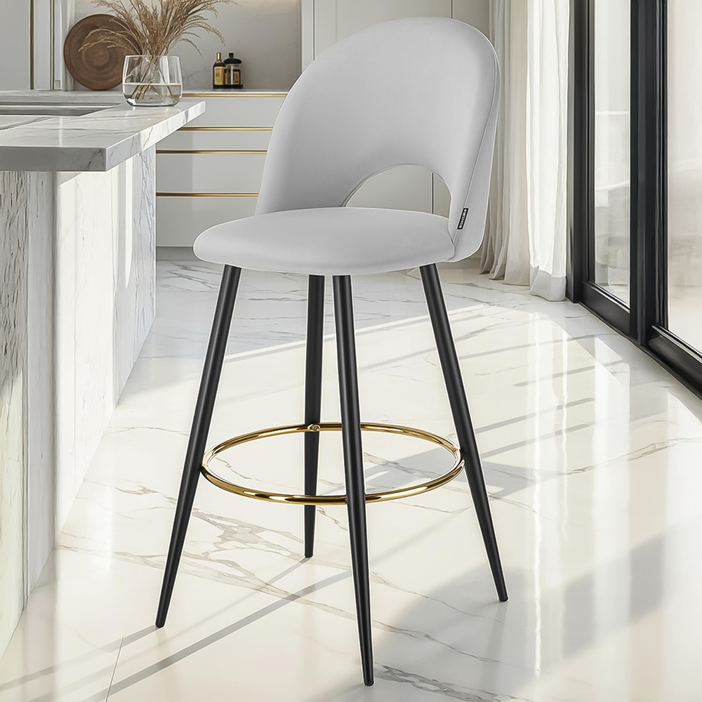 tectake Rachel Light Grey and Black Bar Stool Set of 4 Image 1