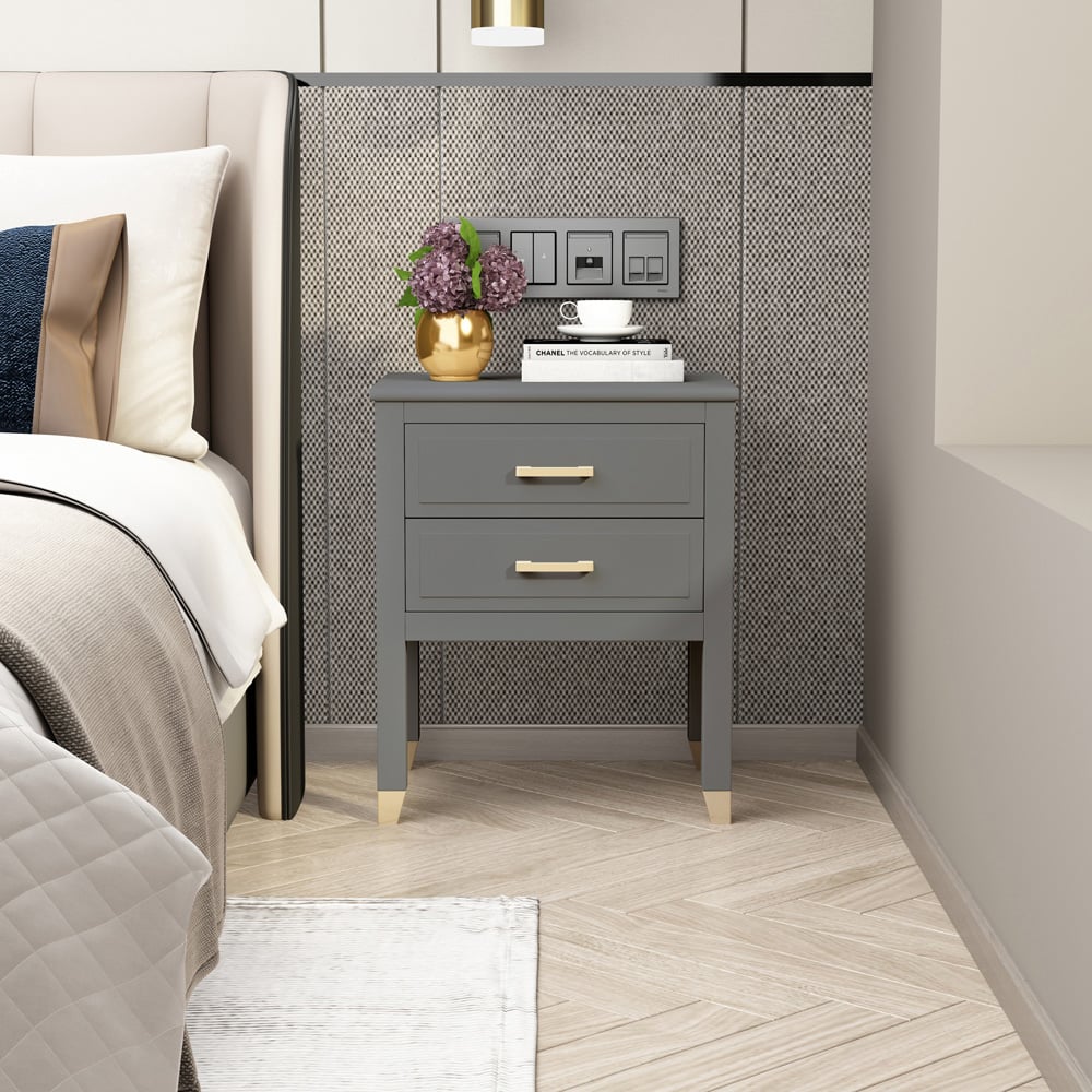 Palazzi 2 Drawer Grey Bedside Table Image 8