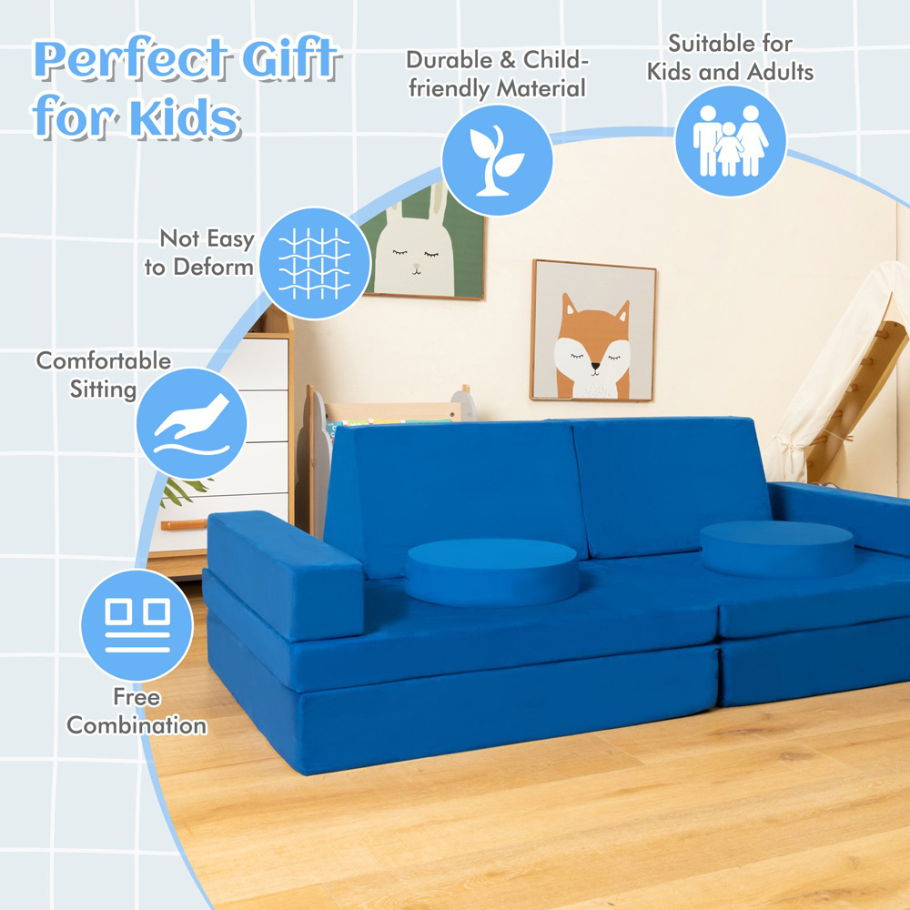 Costway Blue Kids Sofa Playset with Portable Handle 8 Piece Image 6