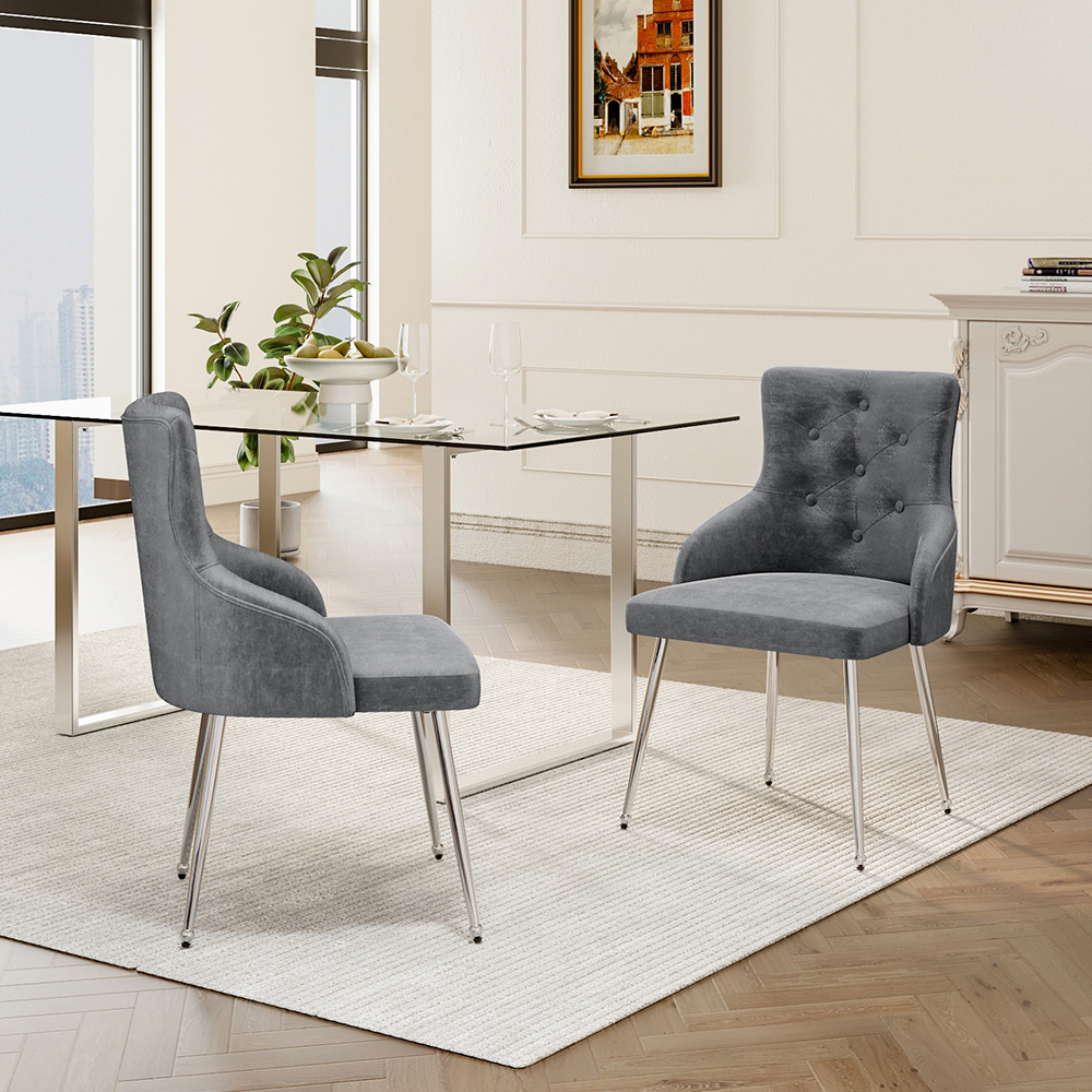 Living and Home Grey Velvet Tufted Dining Chair Image 8