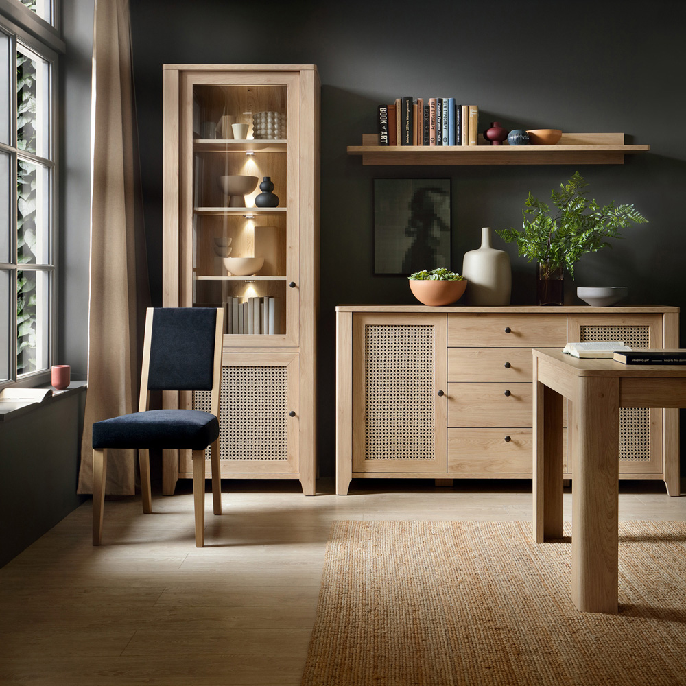 Florence Cestino 2 Door 4 Drawer Oak and Rattan Effect Sideboard Image 6