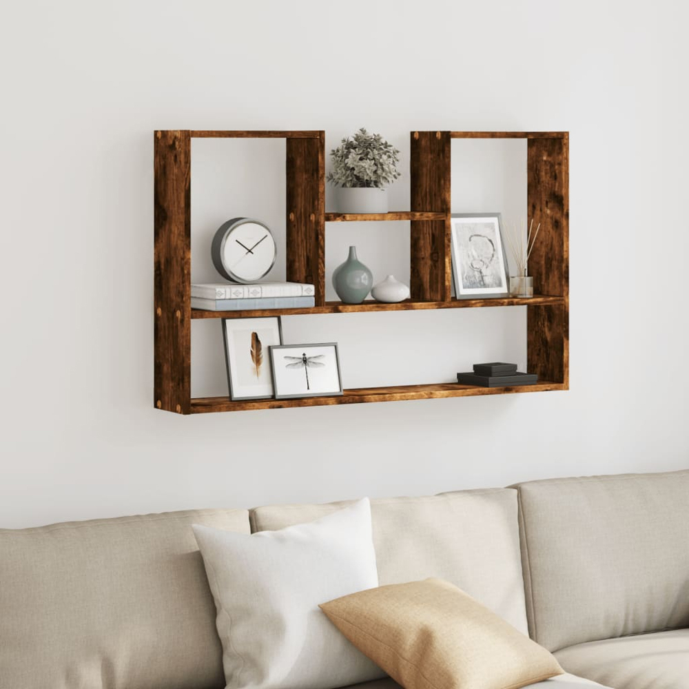 vidaXL 5 Shelf Smoked Oak Floating Wall Shelf Image 2