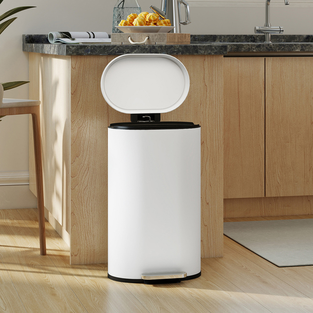 HOMCOM Cream Slim Rectangular Kitchen Pedal Bin with Soft-Close Lid 30L Image 2