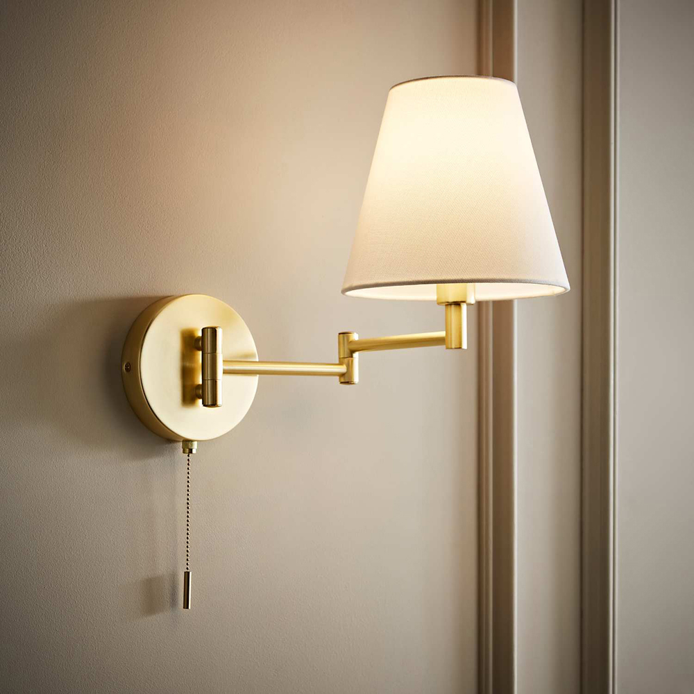 ValueLights Sonia Tapered Shade Brushed Gold Adjustable Swing Arm Wall Light with Bulb Image 2