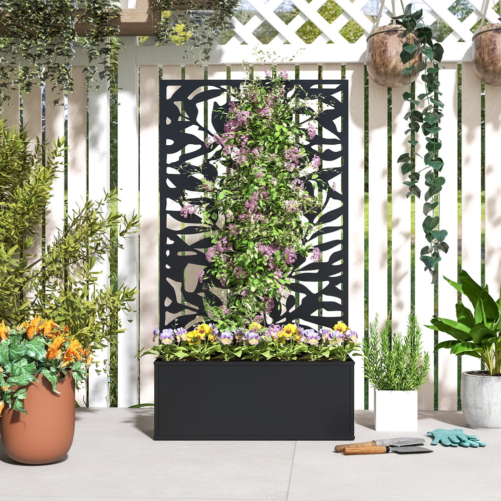 Outsunny Black Metal Raised Garden Bed with Trellis 113 x 23 x 61cm Image 4
