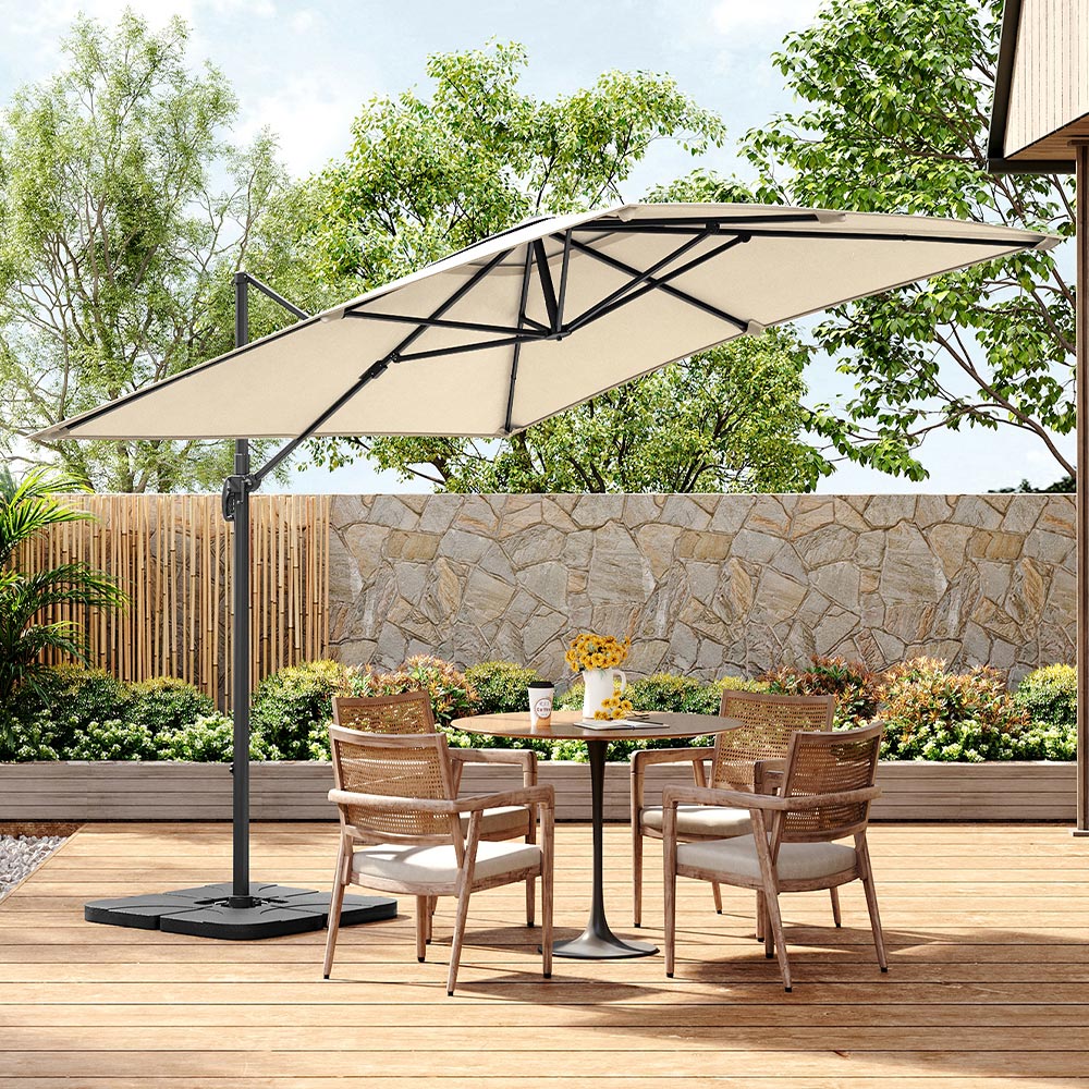 Living and Home Beige Square Rotatable Crank Cantilever Parasol with Square HDPE Base 3m Image 3