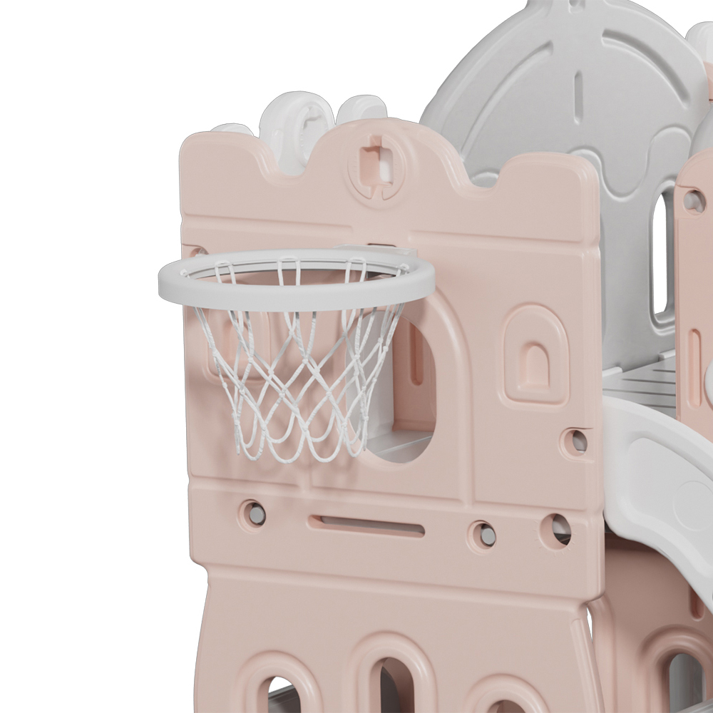 Living and Home Toddlers Pink and White Playset with 2 Slide and Basketball Hoop Image 4