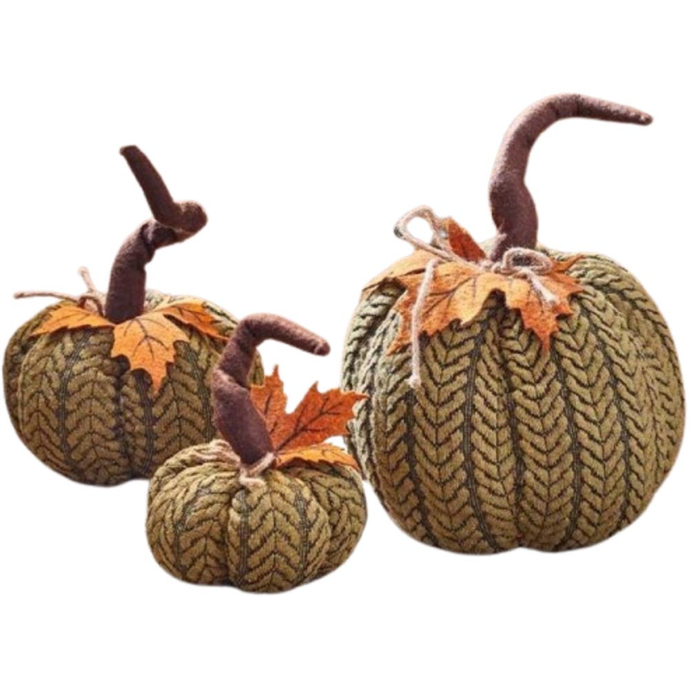 Garden Mile Green Plush Pumpkin Halloween Decoration Set 3 Pack Image 1