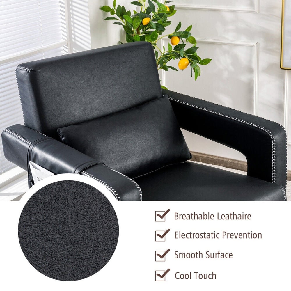 Costway Black Padded Accent Chair with Footstool Image 5