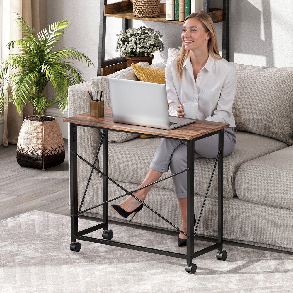 HOMCOM Brown Foldable Desk with Wheels Image 3