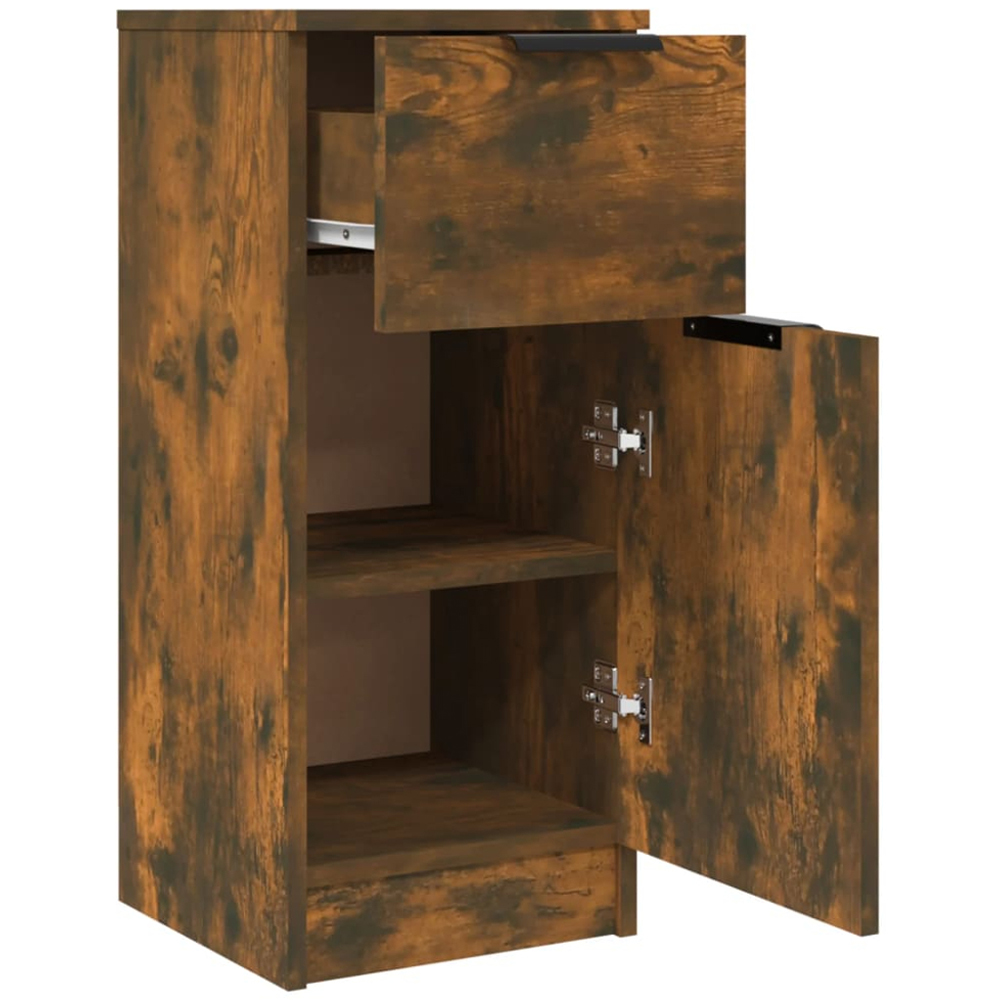 vidaXL Single Door Single Drawer Smoked Oak Sideboard Set of 2 Image 8