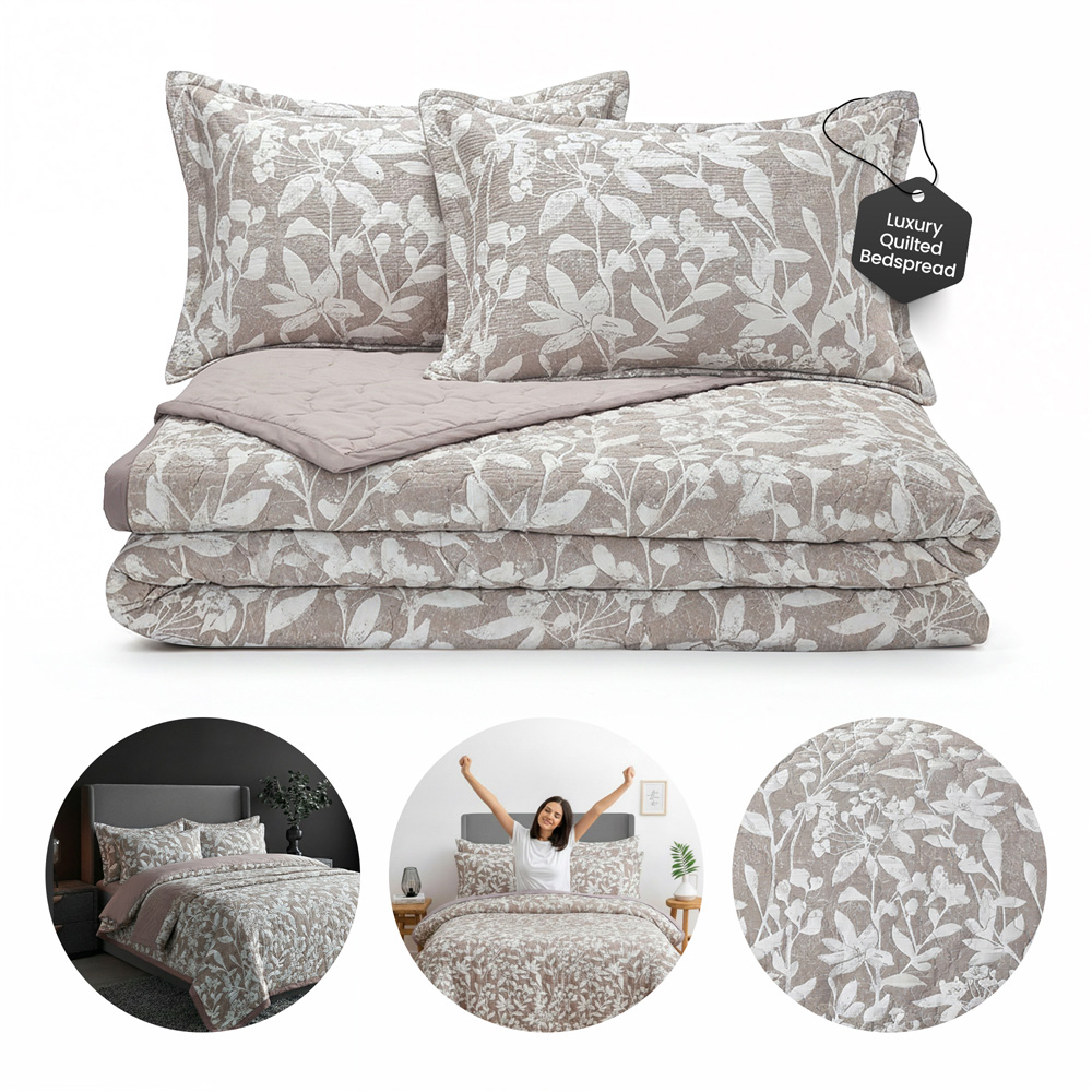 Sweet Dreams Ashbury Natural Botanical Bedspread Set 235 x 235cm Image 2