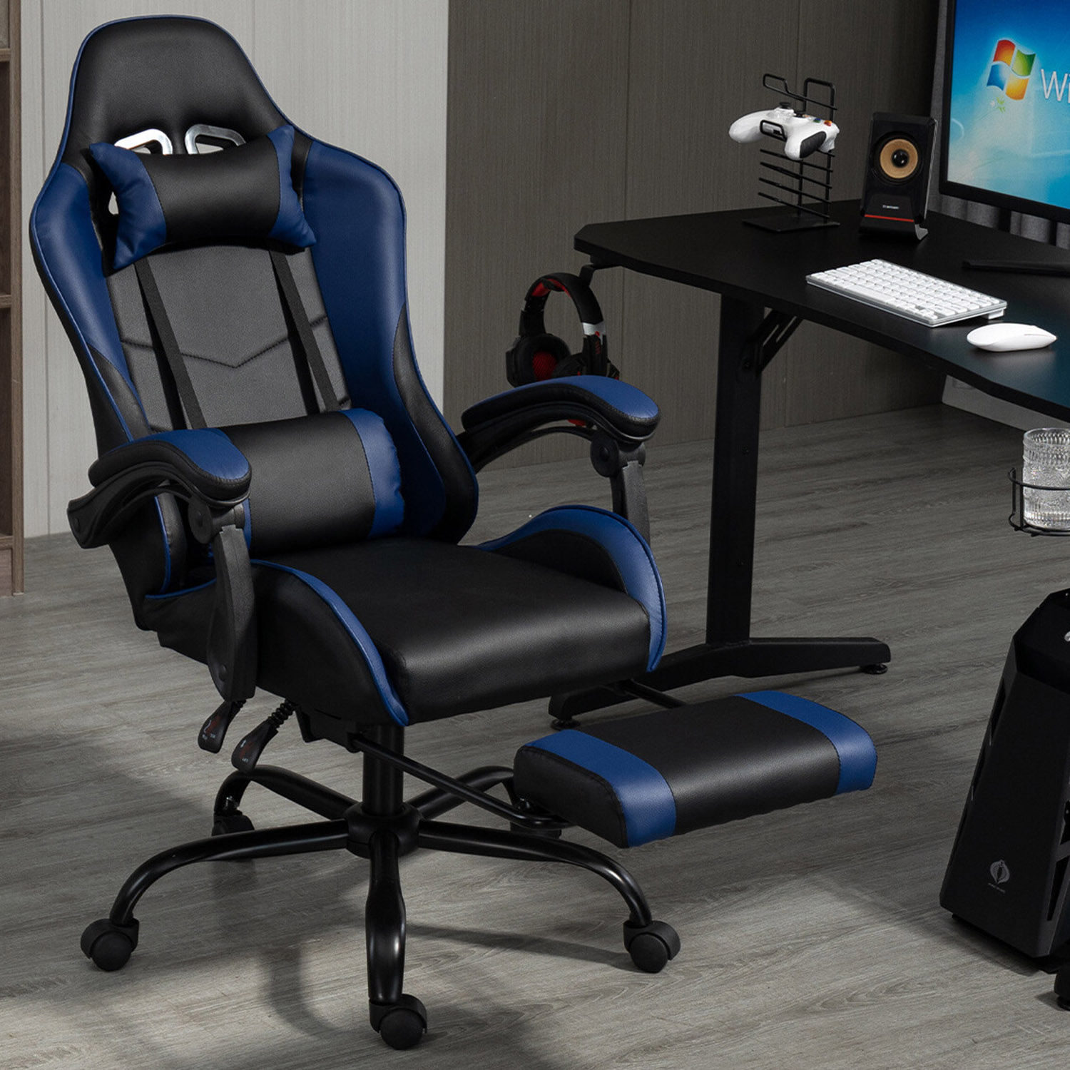 Galaxy Blue PU Swivel Gaming Chair Image 1