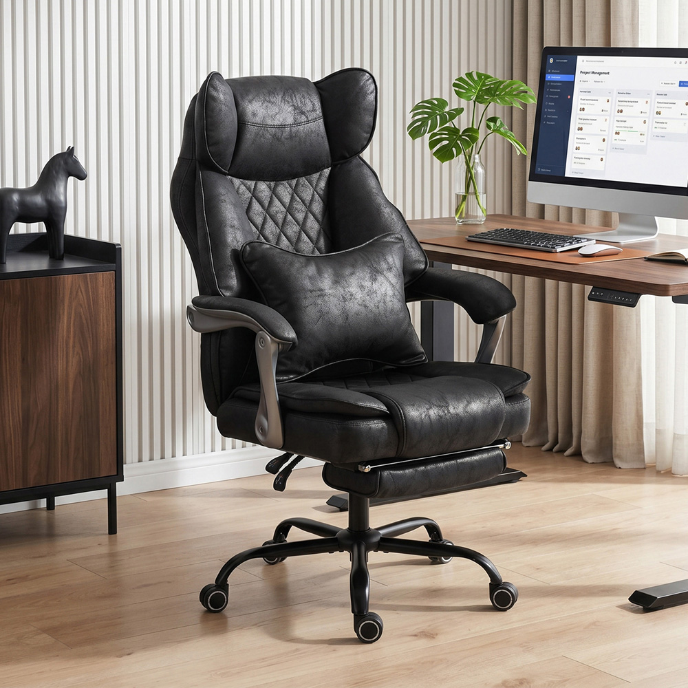 HOMCOM Black Big and Tall Office Chair with Lumbar Support Image 2