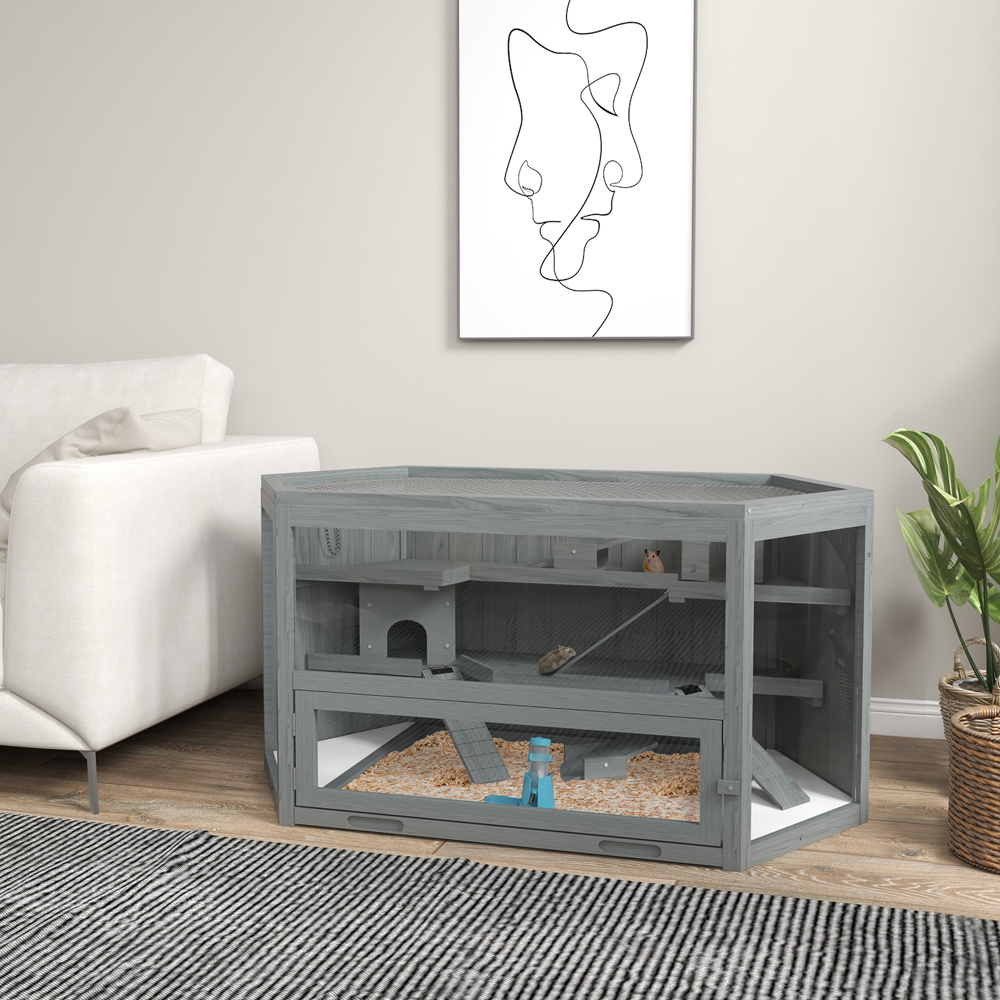 PawHut 3 Tier Wooden Hamster Cage Gerbil Play Centre Image 2