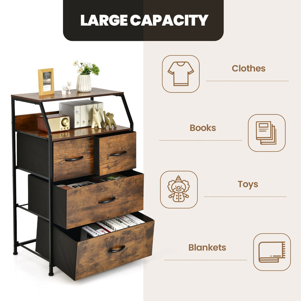 Costway 4 Drawer Single Shelf Brown Steel Floor Storage Cabinet Image 5