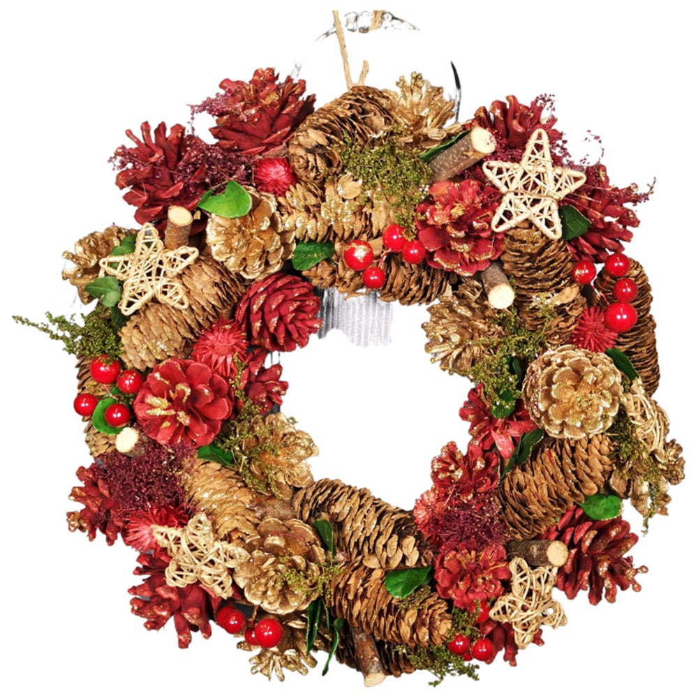 Samuel Alexander Christmas Wreath with Pine Cones and Berries Gold and Red 36cm Image 1