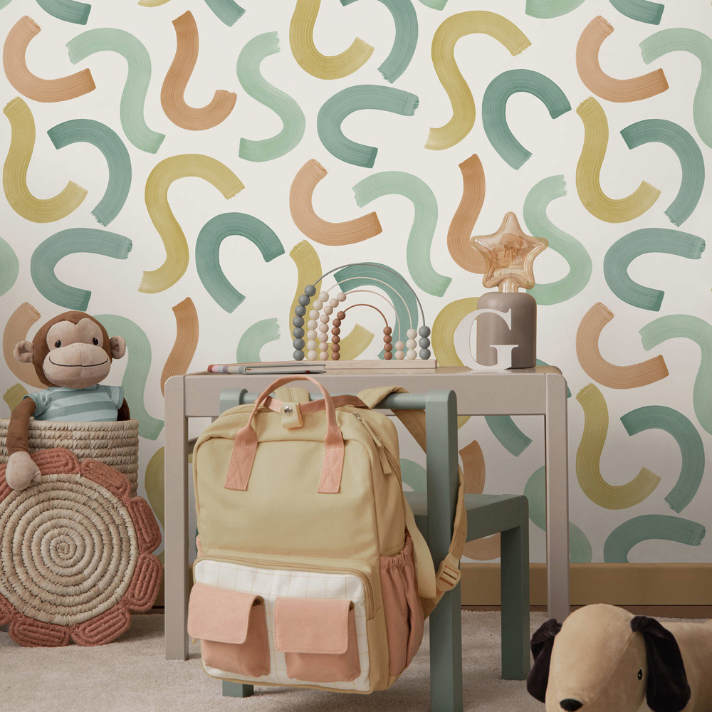 Holden Decor Curly Confetti Teal Ochre and Orange Wallpaper Image 3