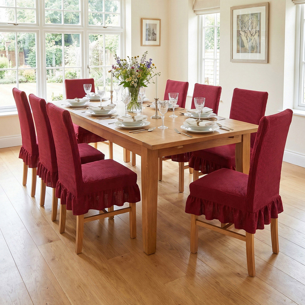 Living and Home Red Dining Chair Cover with Ruffled Skirt and Fabric Tie Set of 2 Image 8