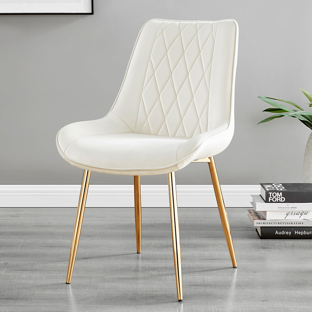 Furniturebox Elissa Cesano Marble Effect 2 Seater Round Dining Set White Cream and Gold Image 3